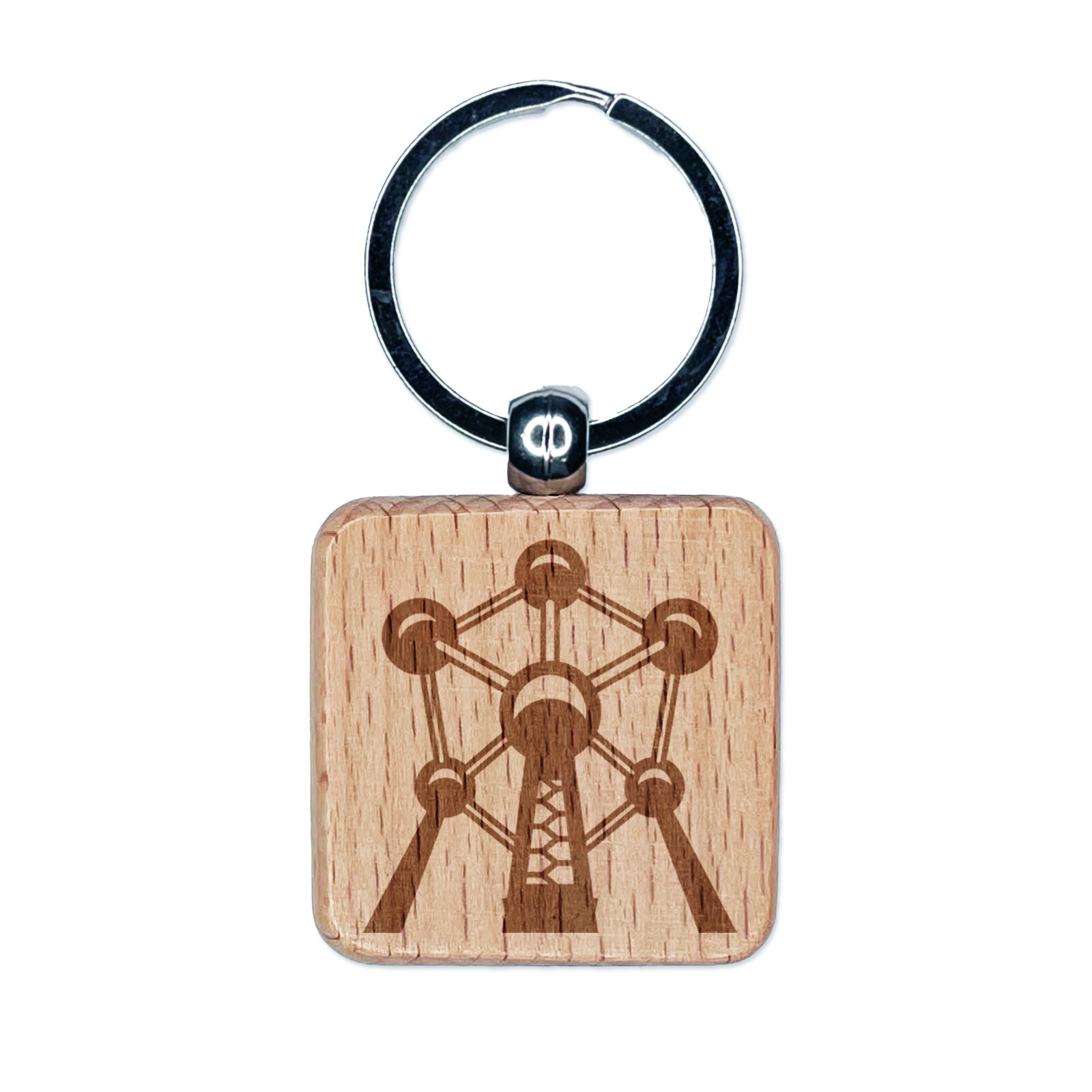 Atomium Museum Brussels Belgium Engraved Wood Square Keychain Tag Charm