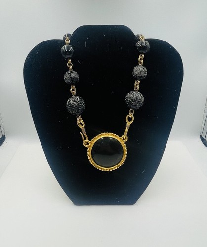 Stephen Dweck Vintage Sterling Silver Gold Vermeil Black Onyx Necklace
