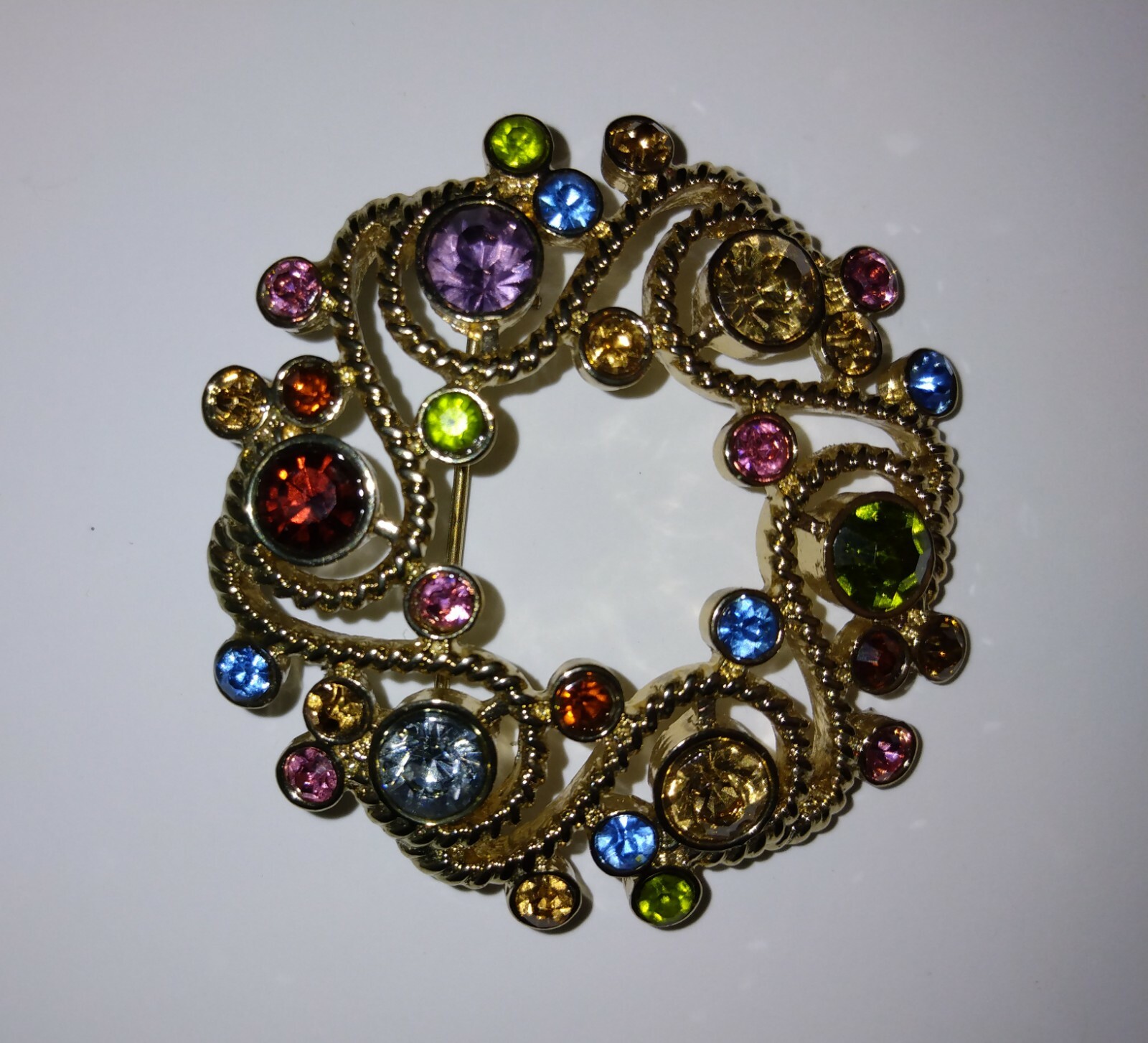 Vintage Colorful Gold Tone Pastel Rhinestone Swir… - image 2