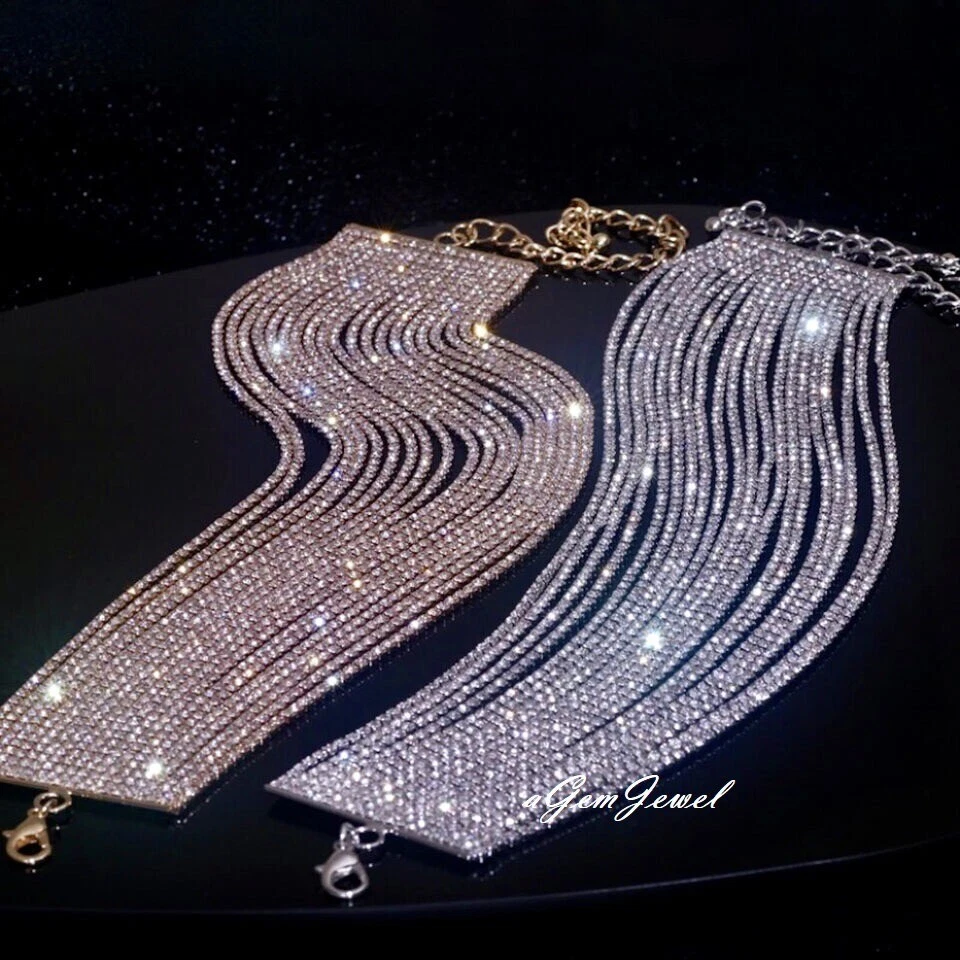 Colar Gargantilha Multi-corrente Banhado a Ouro 18k Feito com Elementos Swarovski Cristal - Imagem 2 de 4