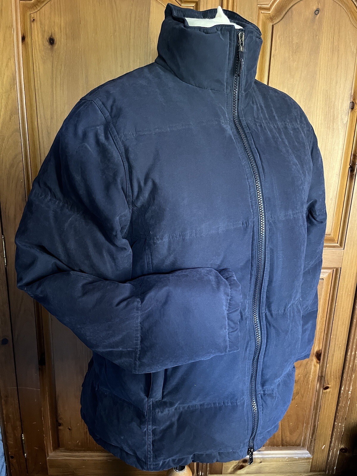 MUSTO WOMENS PUFFER JACKET/COAT, SIZE 12, QUILTED,NAVY, DOWN, MOLESKIN