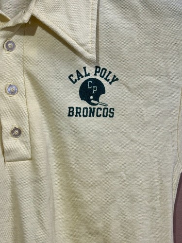 Vintage Champion Cal Poly Broncos Pomona Polo Shirt Mens Light Yellow Large - Picture 2 of 4