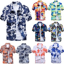 Summer Mens Hawaiian Shirt Floral Retro Casual Holiday Beach Fancy Dress Shirts