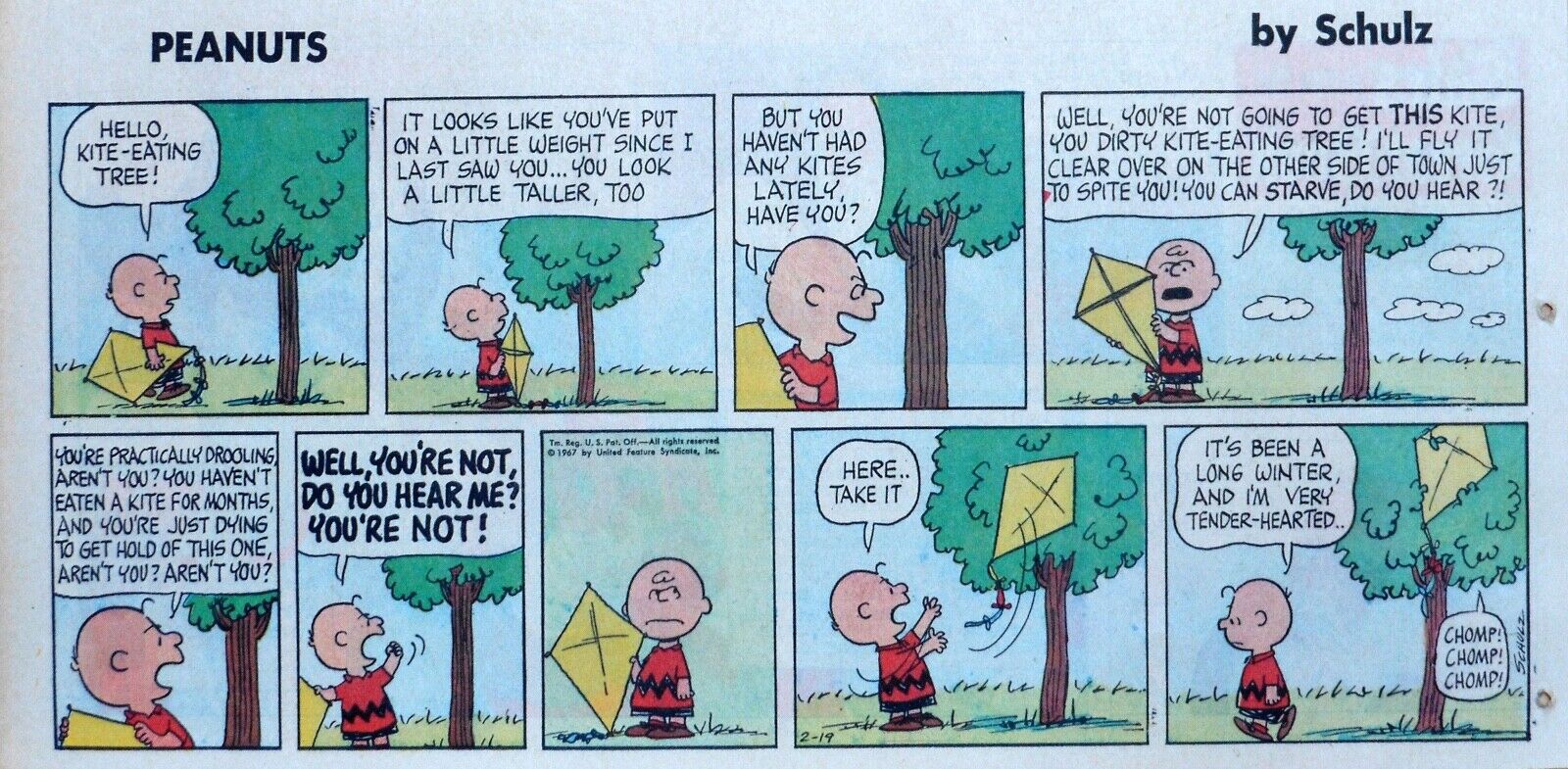 Peanuts by Charles Schulz - full color Sunday comic page - February 19, 1967