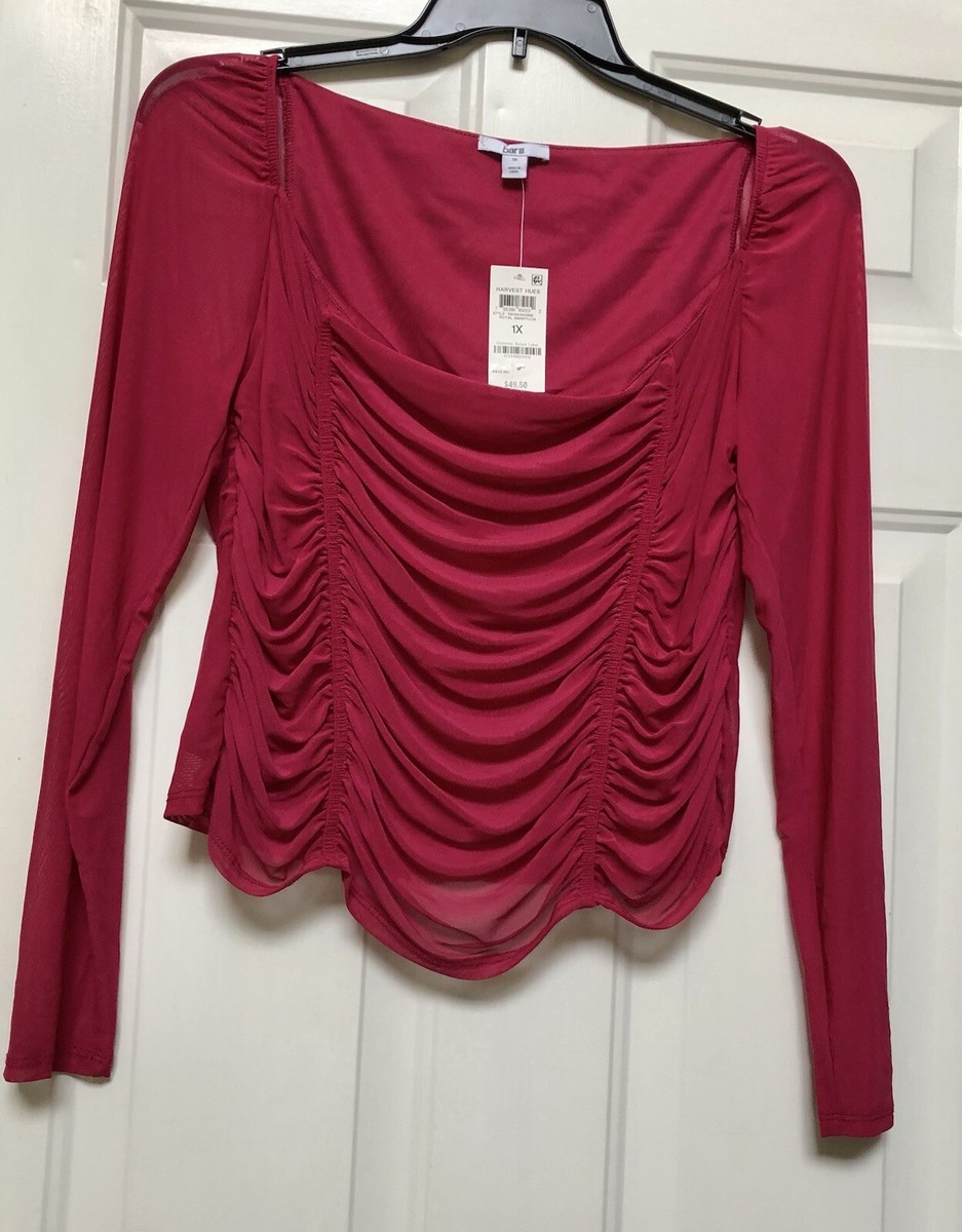 BAR III WOMEN'S TOP PLUS SIZE OX RED LONG SLEEVE SQUEARE BAR III WOMEN'S TOP PLUS SIZE OX RED LONG SLEEVE SQUEARE