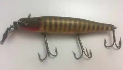 VINTAGE CCB CO GARRETT IND. PIKIE MINNOW CREEK CHUB WOOD FISH LURE GLASS  EYES