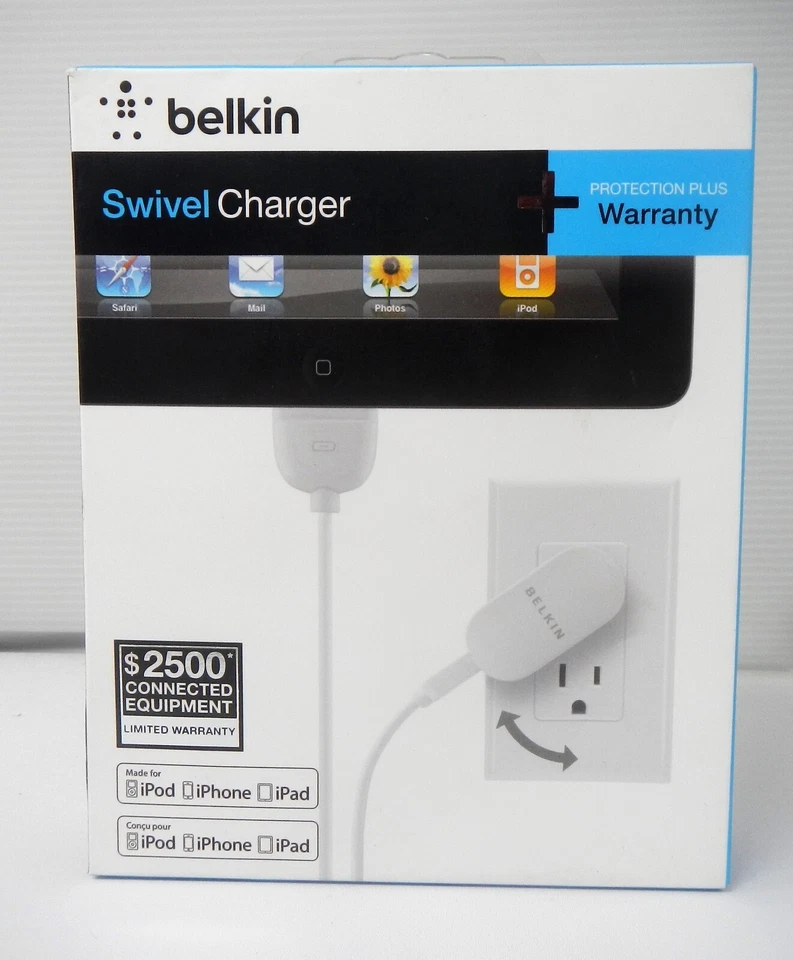 Cargador de cable ChargeSync giratorio de 4 pies Belkin F8Z630tt04 iPod iPad iPhone Foto 2 de 2