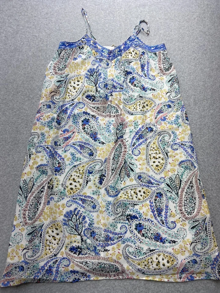 Lucky Brand Dress Medium White Blue Paisley Flowy Boho Casual Summer Beach - Image 4 of 4