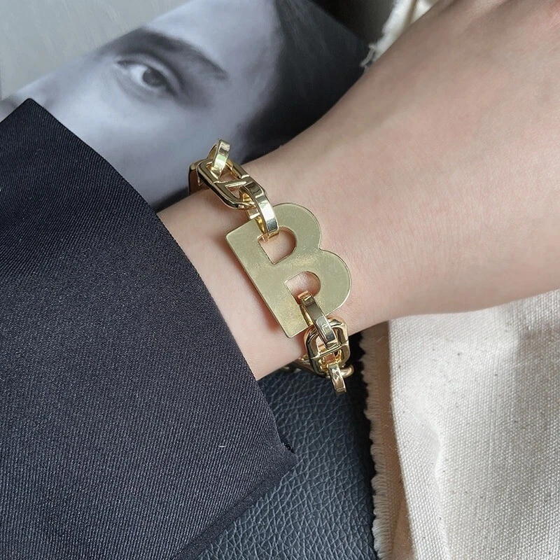 New Design Gold Letter B Thick Link Chain Bracelet for Women and men