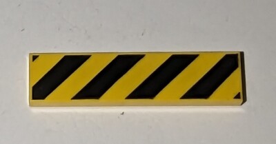 Lego Tile 1x4 Black & Yellow Danger Stripes (Black Corners) Part #2431p52 Piece