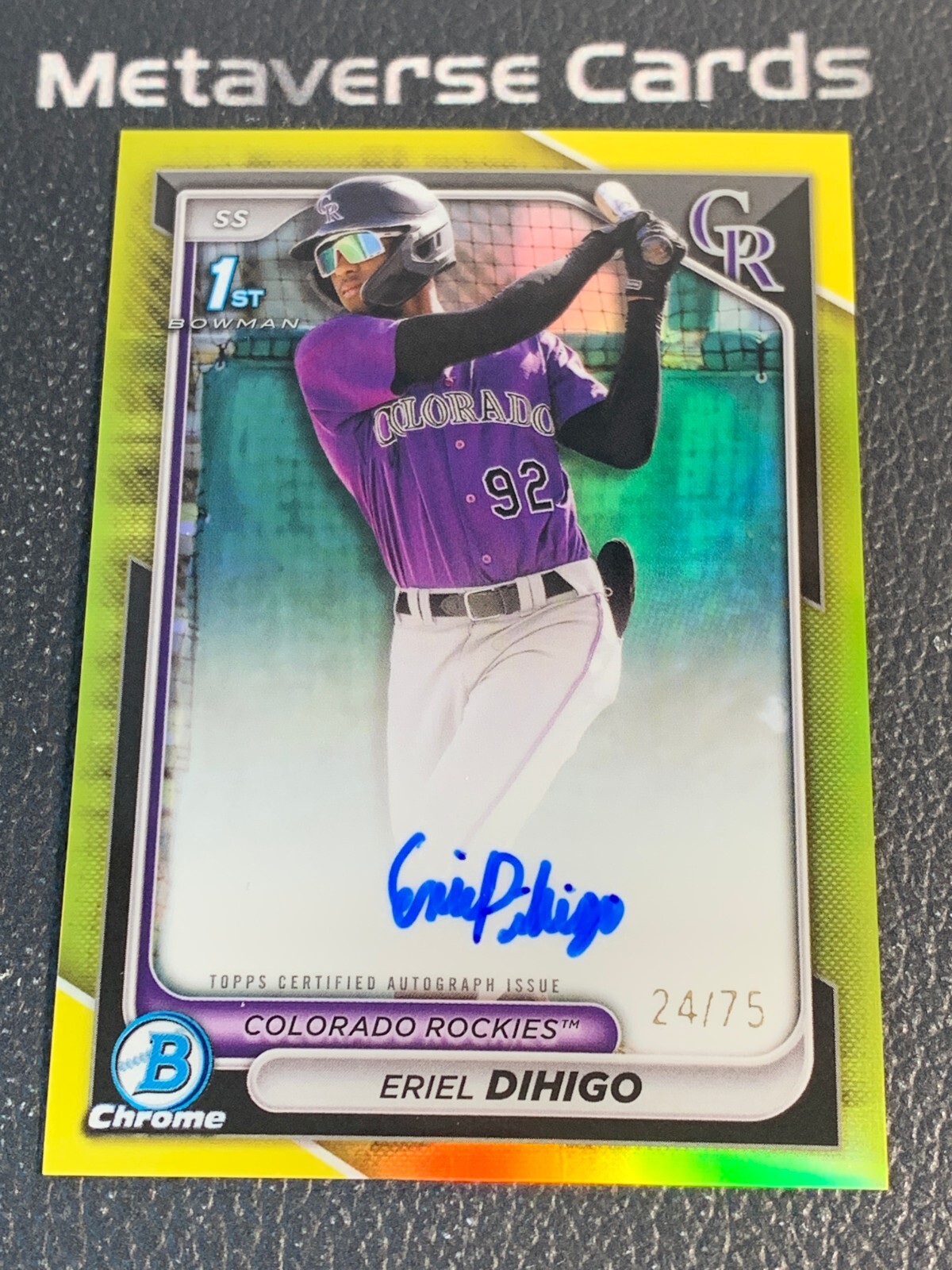2024 Bowman Chrome Eriel Dihigo 1st Bowman Yellow Refractor Auto /75