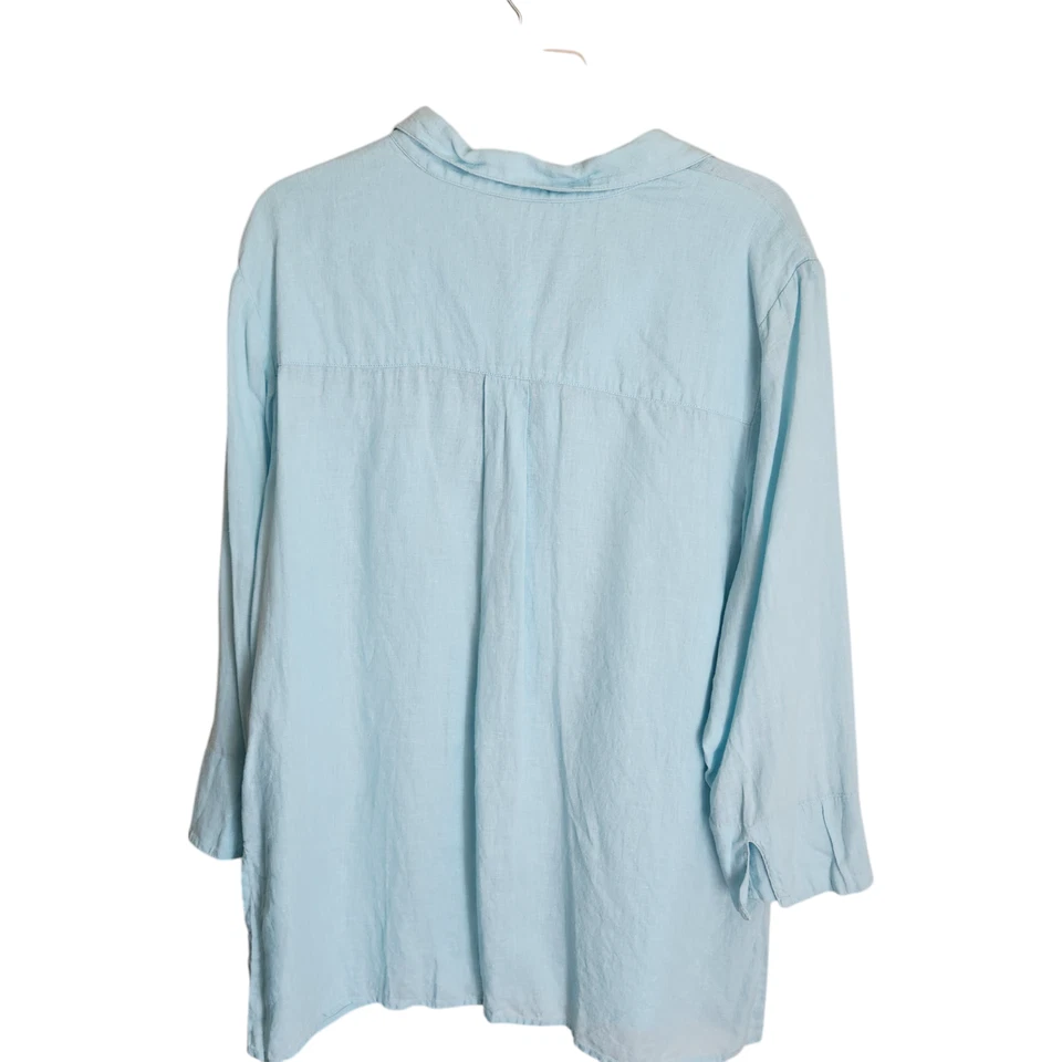 Camisa túnica pulóver manga larga azul claro Chico para mujer 2 L 12/14 de lino Foto 3 de 4