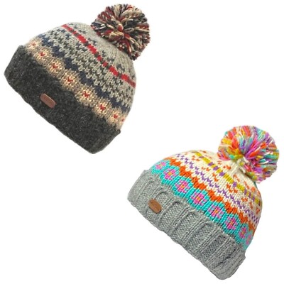 Kusan 100% Wolle Handgestrickte Winter Strickmütze mit Bommel