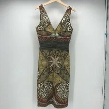 Nicole Miller Collection Sheath Womens 10 Olive Green Earth Tones Silk AS IS 