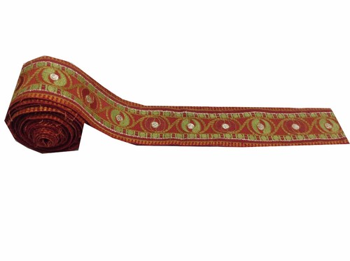 Om Vintage Indian SarI Border Art Silk Red Ribbon Lace Trim 2.5 W" L124 - Picture 11 of 12