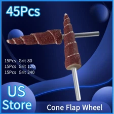 45pcs 3x10mm Cone Shape Mounted Point Abrasive Sandpaper Flap Sanding Wheel Grin