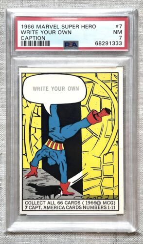 RARE POP 20 1966 MARVEL SUPERHERO CAPTAIN AMERICA SPIDERMAN 1ST ROOKIE #7 PSA 7 - Photo 1 sur 2