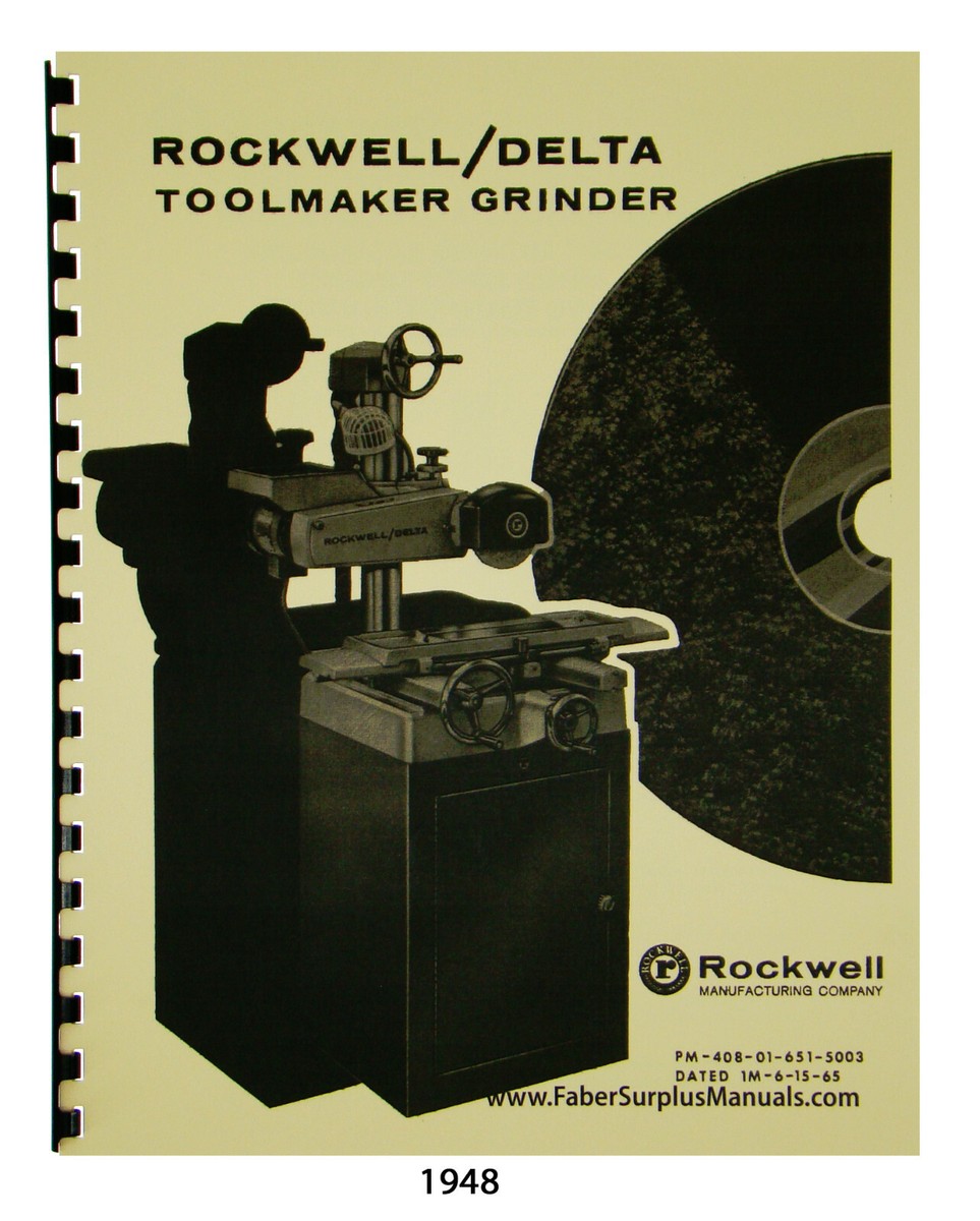 Rockwell Delta Toolmaker Grinder Operator & Parts List Manual