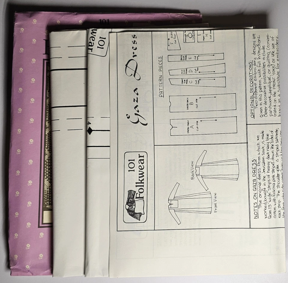 Folkwear Gaza Dress Pattern 101 Sz 6-16 VINTAGE 1982 Unused-F3  - Image 3 of 3