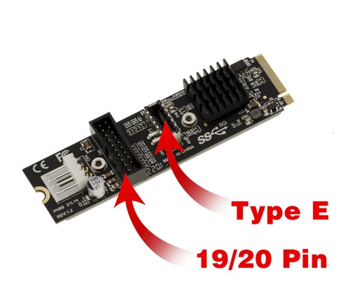 Carte M2 PCIe M Key 2 ports USB3 5G sur connecteur 19 pin et type E - VIA VL805 - Photo 2/4