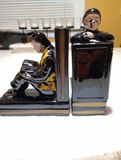Vintage Japanese Boy And Girl Ceramic Bookends Hand-painted