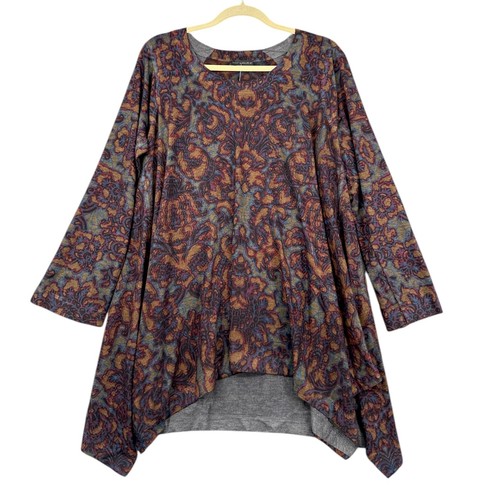 Nally And Millie Womens Floral Asymmetrical Hem Printed Long Sleeve Tunic XL