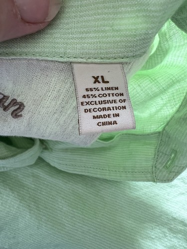 Camicia Caraibica Uomo M Misto Lino 58909 Roll Tab Leggera Verde Costa - Foto 11 di 12