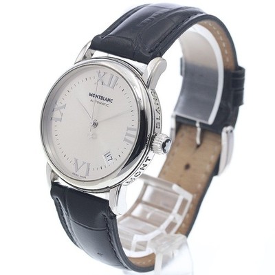 Montblanc Meisterstück 7042 Edelstahl x Leder Silber Automatik Datum Herren