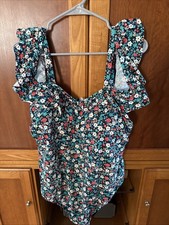 Lands' End One-Piece Swimsuit Womens Slimming Black Floral Ruffle Size 22W
