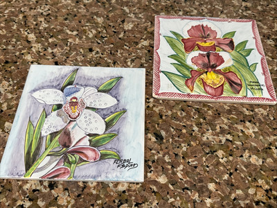 HandPainted 6 x6  Portugal  Tile Set Botanical Tiles Floral Orchid Artist Signed