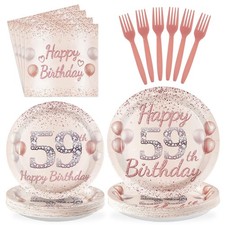 Rose Gold 59th Birthday Party Decorations for Women Serves 24