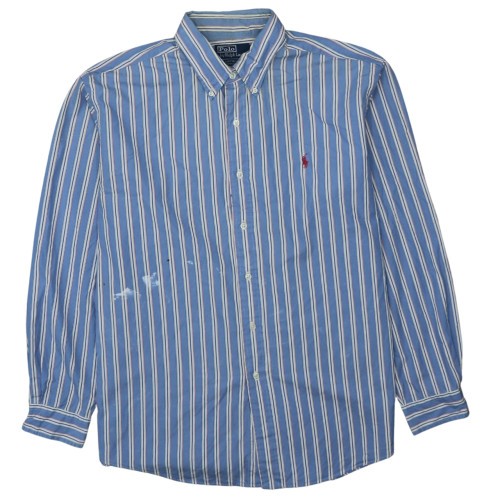 Polo by Ralph Lauren Mens Shirt Blue Striped Cotton Button Down Pony Logo XL