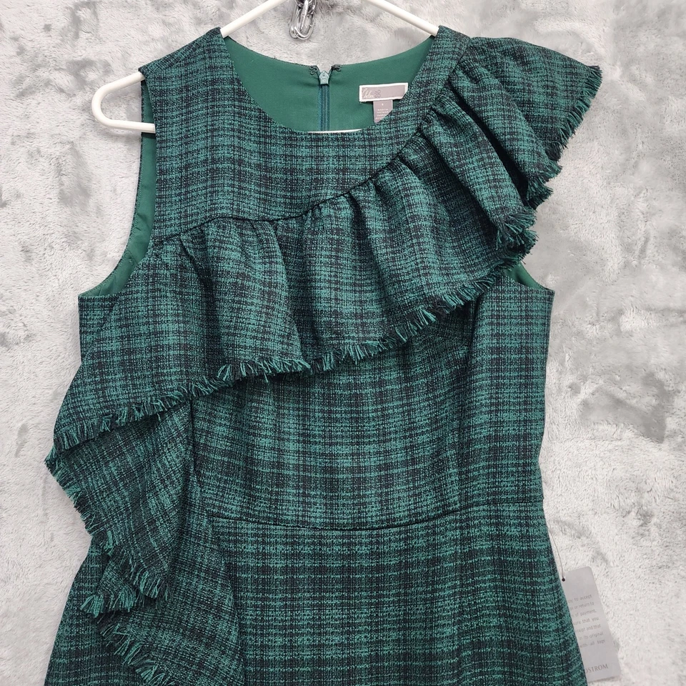 NUEVO Vestido Chelsea28 Mujer 8 Verde Negro Cuadros Sin Mangas Volantes Vaina Fiesta Foto 2 de 4