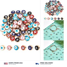 NBEADS 60 Pcs 8mm Acrylic Evil Eye Beads, Flat Round Opaque Gold Plated Evil ...