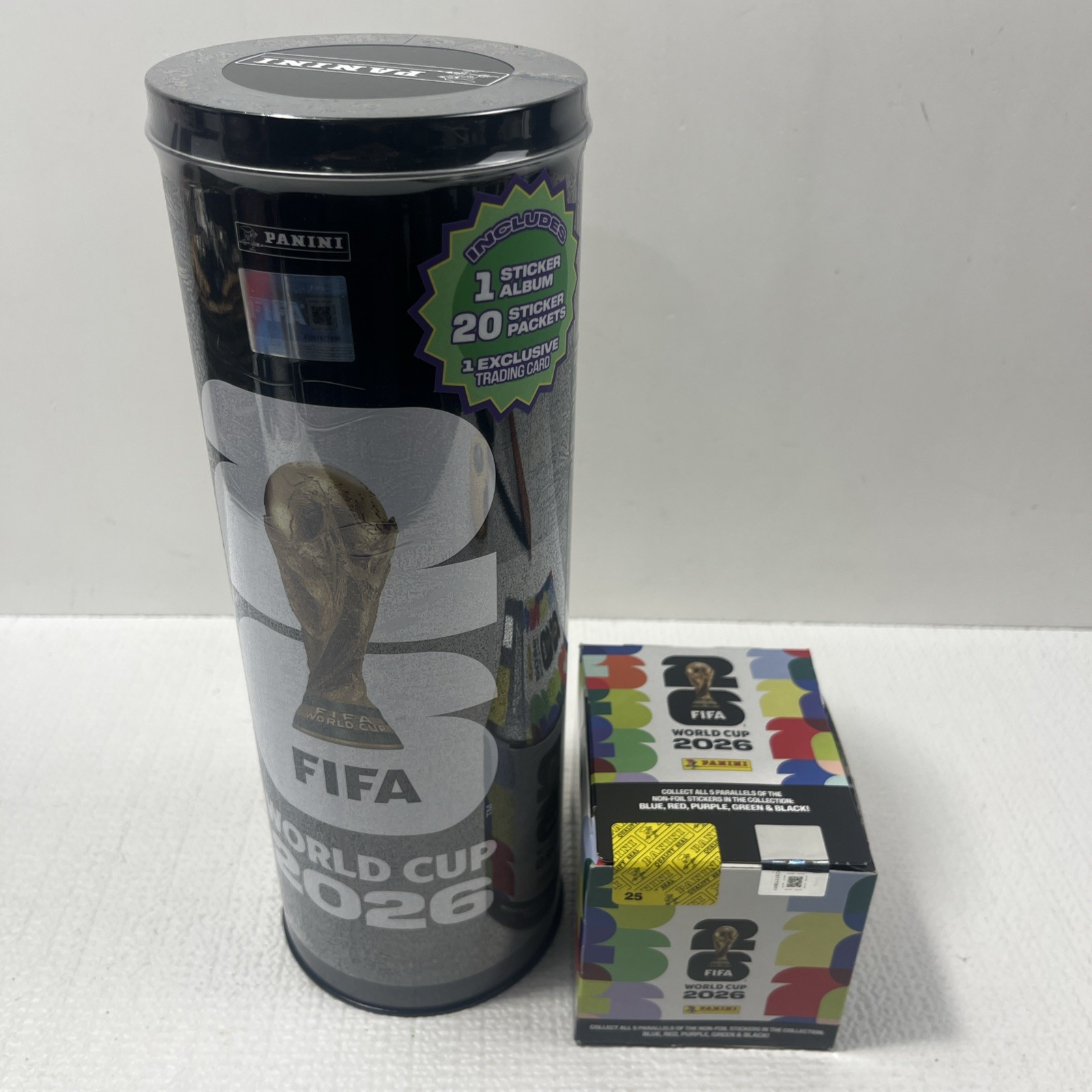 2026 Panini FIFA World Cup Collector Bundle Sealed Tin + 50 Packs Box