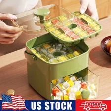 Ice Cube Trays for Freezer Ice Cube Tray with Lid and Bin 2 layers of 48 cells /