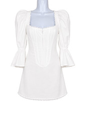 House of CB White Corset Dress Puff Sleeve Lace Trim Cottagecore Milkmaid Size L