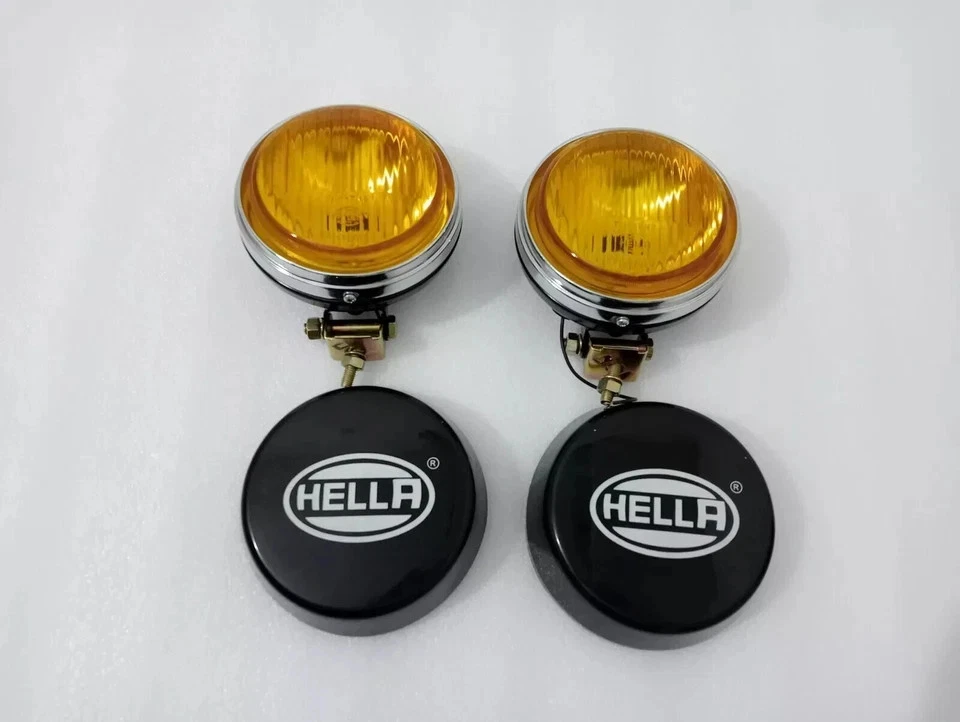 Pair Hella Yellow Fog Lamp With Cover With Bulb H3 Halogen Bulb Universal Fit - Image 3 of 4