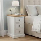 Painted White Bedside Table with 3 Drawers – Solid Wood Slim Oak Top