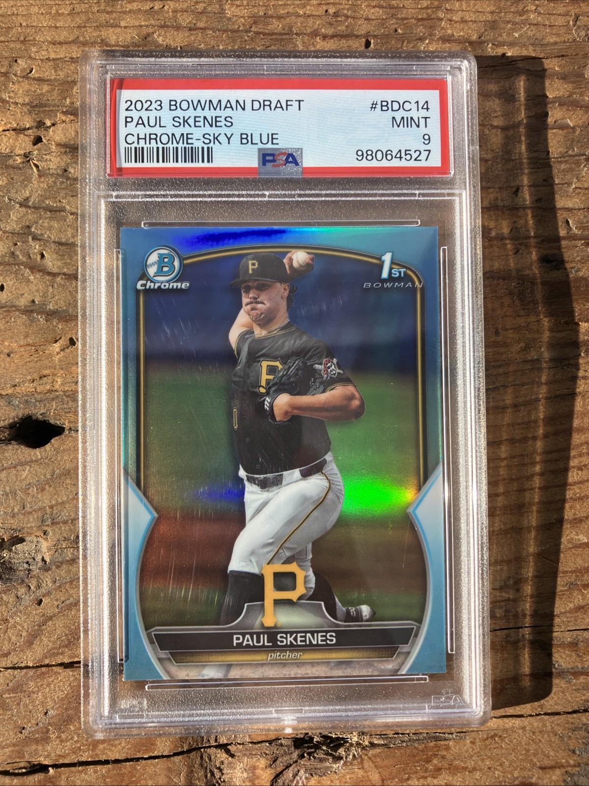 PSA 9 PAUL SKENES 1st 2023 Bowman Draft Chrome SKY BLUE REFRACTOR RC