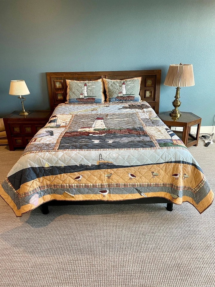 Nice! PATCH MAGIC Patchwork Quilt QUEEN BEDSPREAD SET 85x95 LIGHTHOUSE NAUTICAL - Image 3 of 4