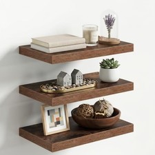 20 x 12 Inch Deep Floating Shelves, 12 Inch Deep Rustic 12"D x 20"L-3P Brown