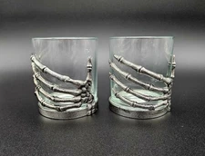 Set Of 2 Skeleton Hand Whiskey Tumblers, Rocks Glasses, NIB, 17oz, Gothic, Metal