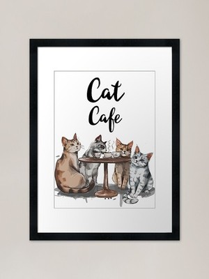 Cat Cafe Druck / Katzen und Kaffee Fr gerahmtes Wandbild Poster Leinwanddruck Bild