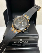 Edox Delfin Chronograph 10110-357RNCA-NIR Schwarz Gold PVD 43mm Gebraucht mit...
