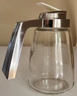 Vintage Federal Housewares Glass Syrup Honey Pitcher Container Chrome Finish Lid