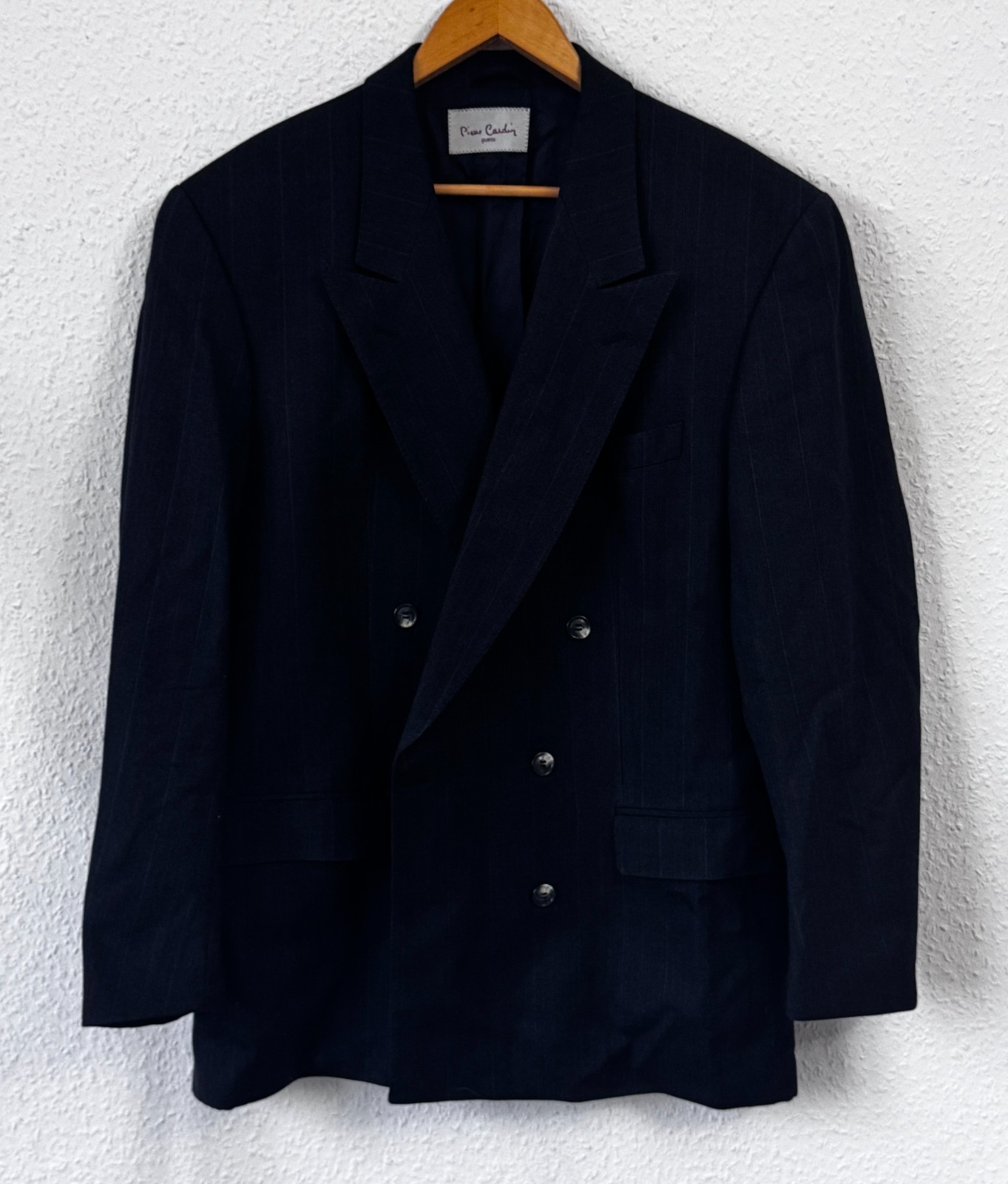 Vintage Pierre Cardin Paris Double Breasted Pinstripe Blazer | Pure New Wool