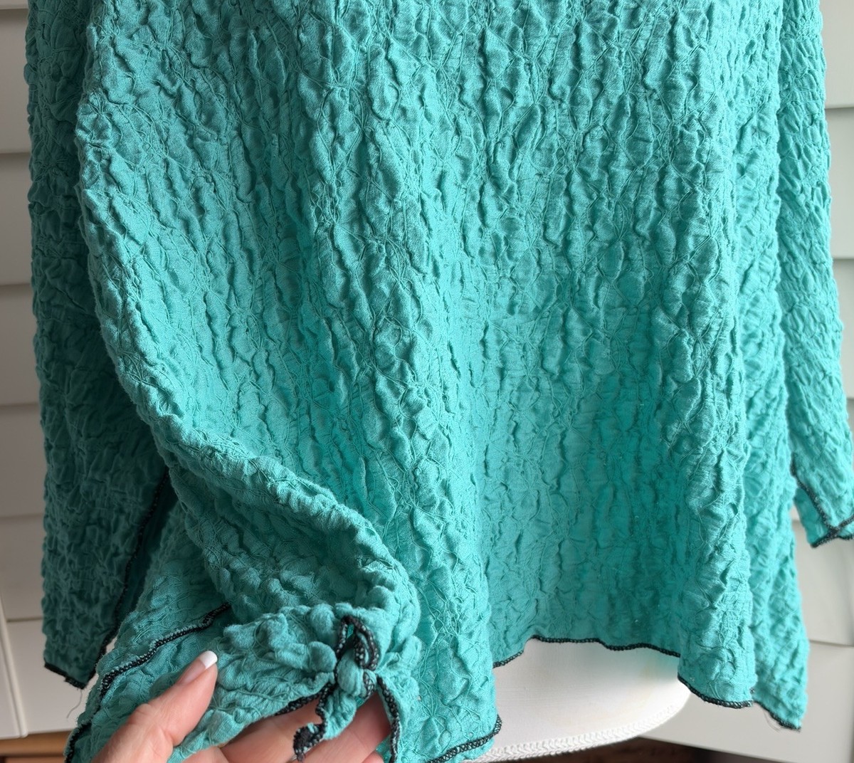 Nobul Women XL Aqua Crinkle Tunic Top Shark Bite Tie Lagenlook Made USA View 3