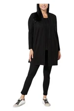 Nina Leonard Women's 3-pc Ribbed Knit Cardigan Tank&Pant Set Black