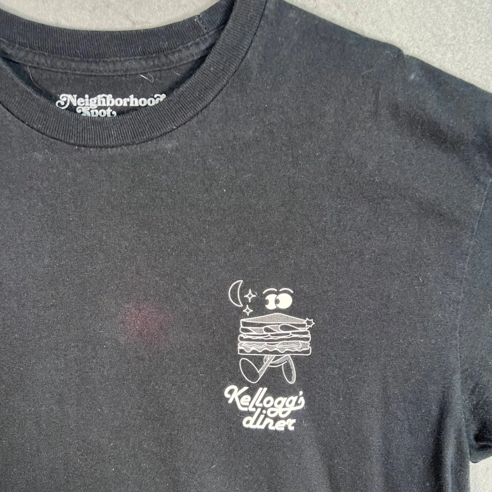 Camiseta negra gráfica Neighborhood Spot Kelloggs Diner XL 100 % algodón para hombre Foto 4 de 4
